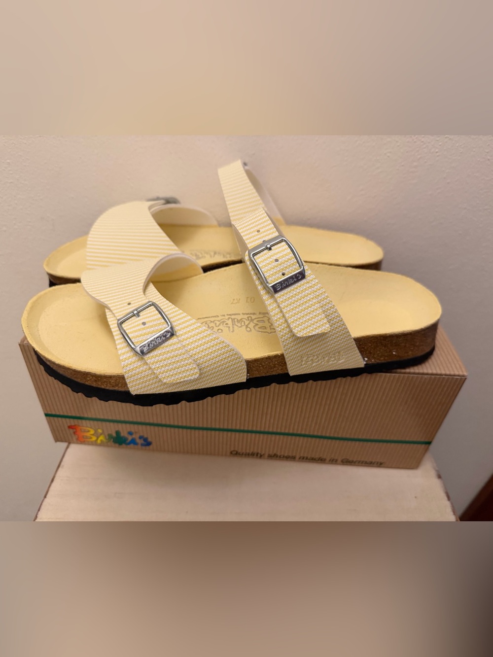 Birkenstock Two-Strap Slide Sandals in Light Yellow